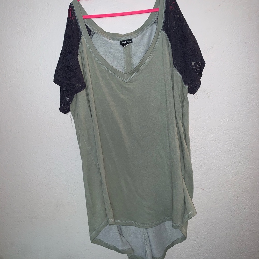 Torrid Lace Sleeve V-Neck Tee